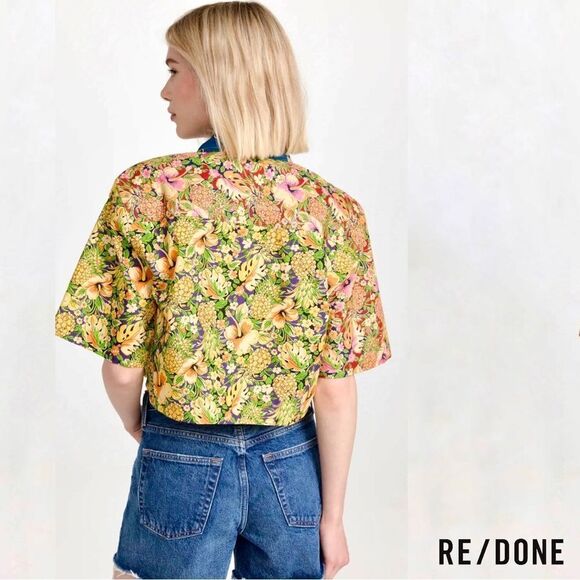 RE/DONE **NWT** Oversized Crop Shirt in Multi pineapple - Picture 14 of 16